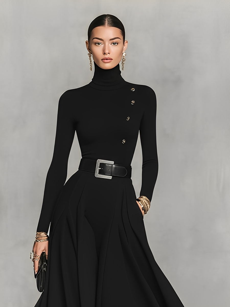 Nora | High-Neck Button Maxi Dress
