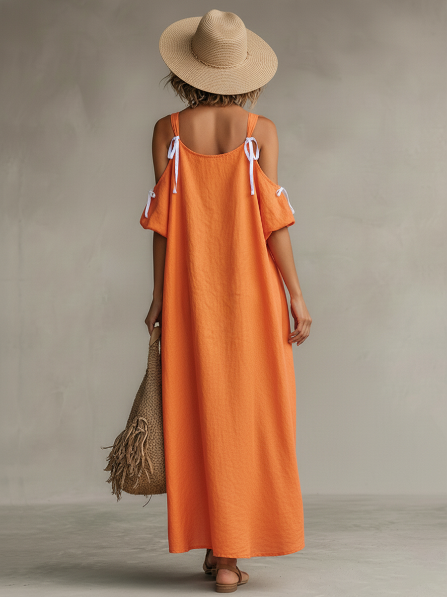 Tangerine | Cold-Shoulder Linen Dress
