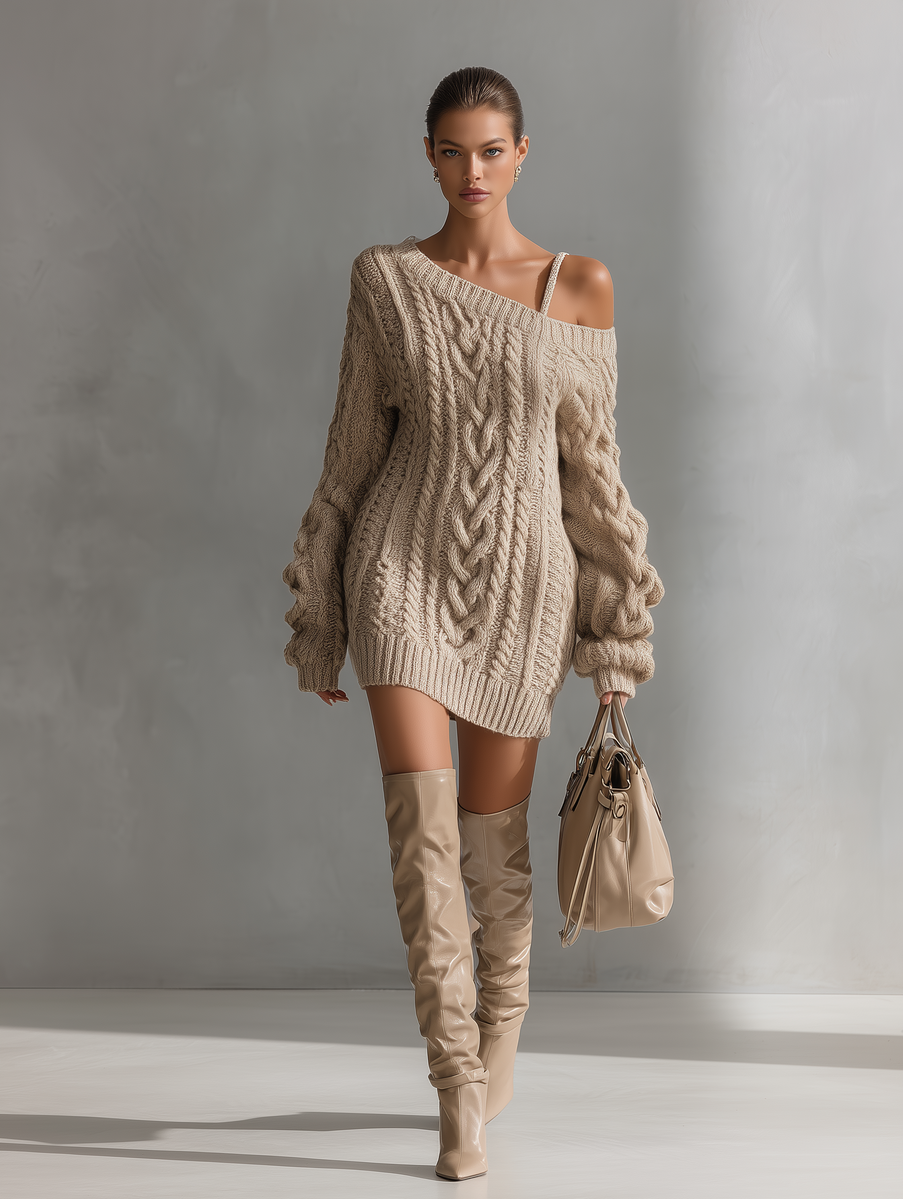 Johanna | Cable Knit Off-Shoulder Mini Dress