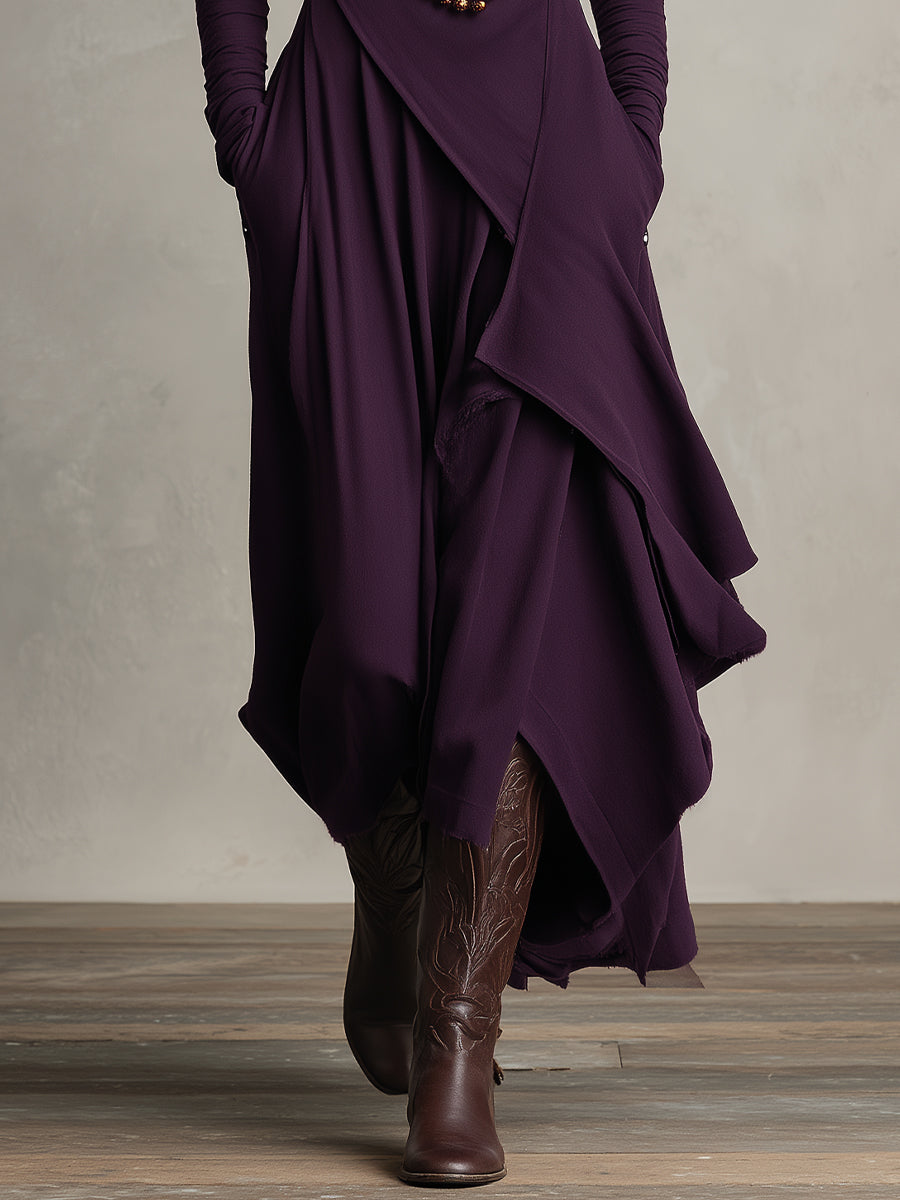 Rhea | Purple Draped Turtleneck Maxi Dress