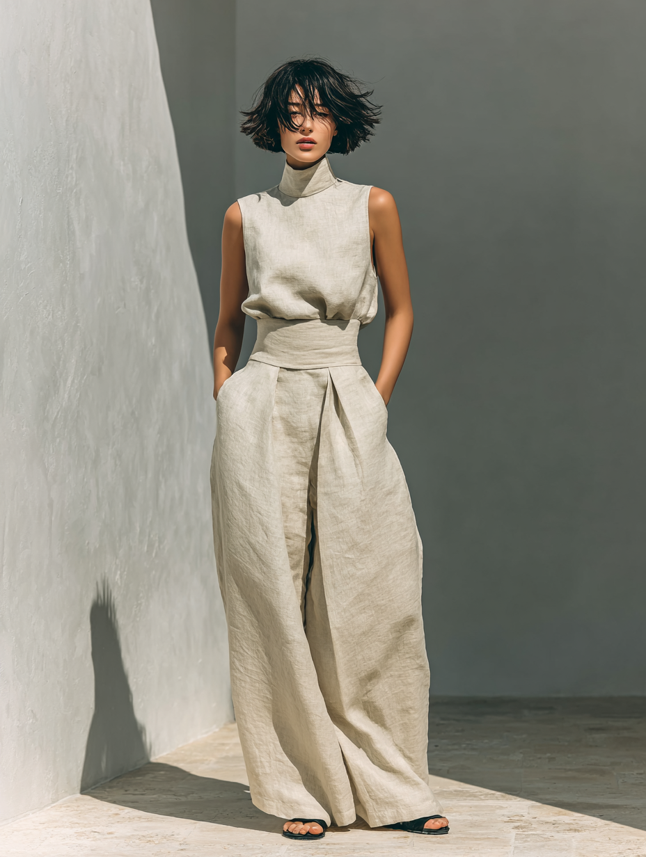 Olive | Linen Blouse & Wide-Leg Set
