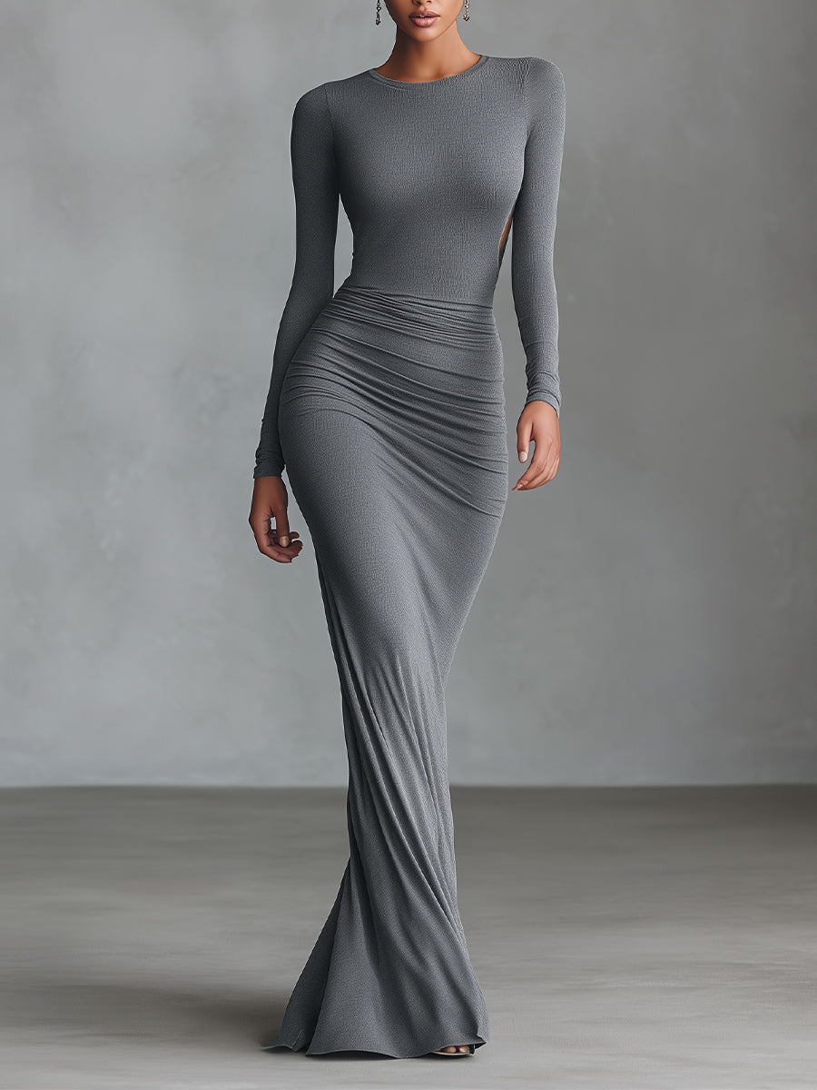 Amelia | Ruched Open-Back Maxi Dress