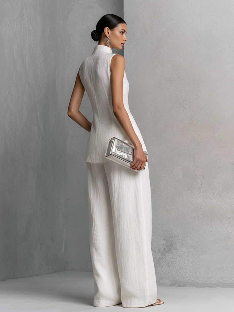 Anya | White Linen Wide-Leg Set