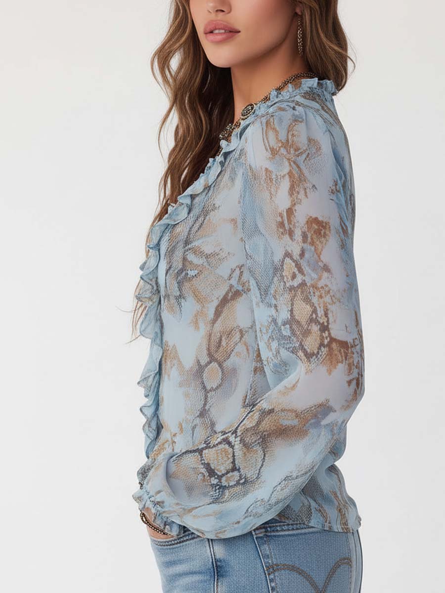 Serena | Ruffled Zip-Front Chiffon Blouse