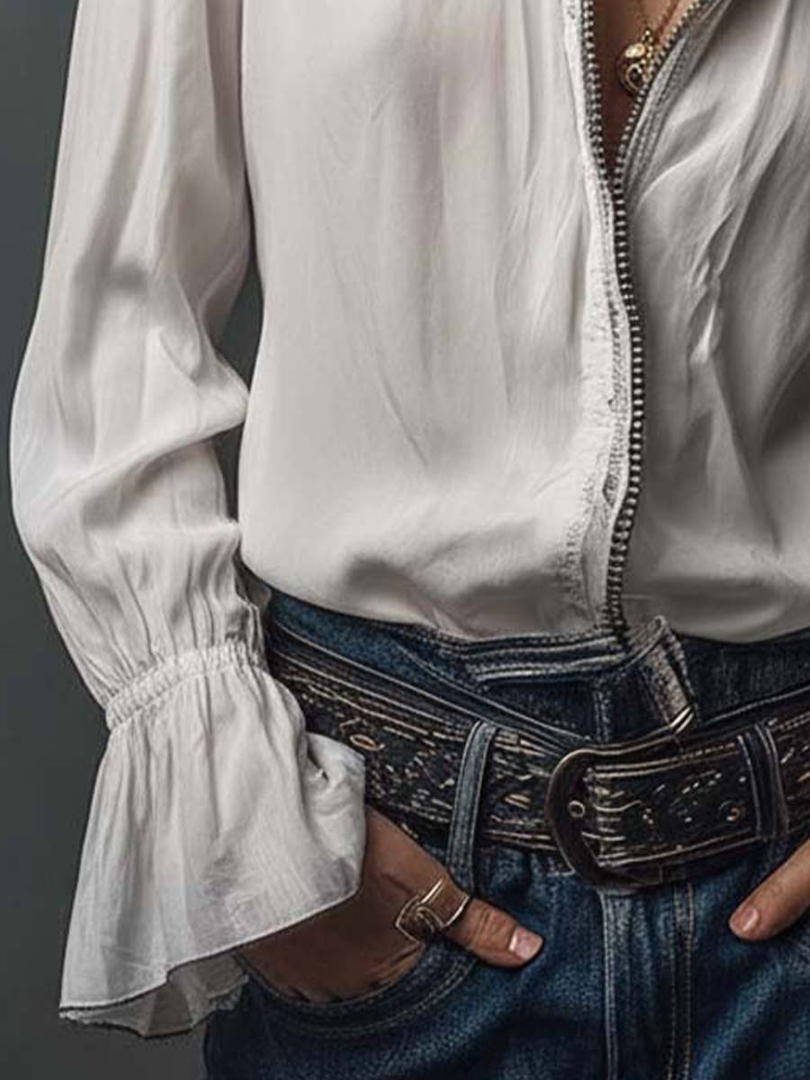 Elodie | White Flounce Cuff Blouse