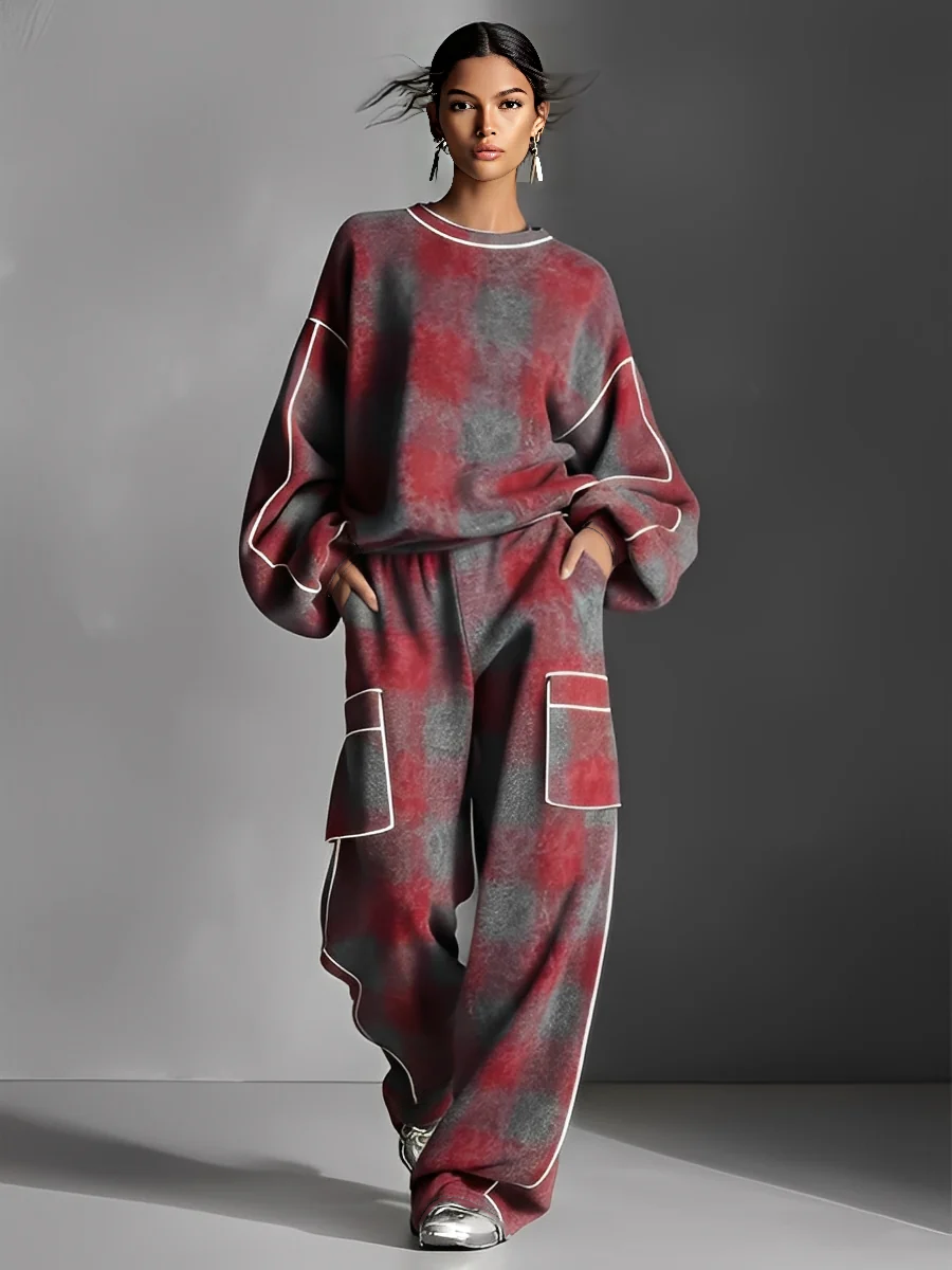 Vivienne | Plaid Color-Blocked Pantsuit Set