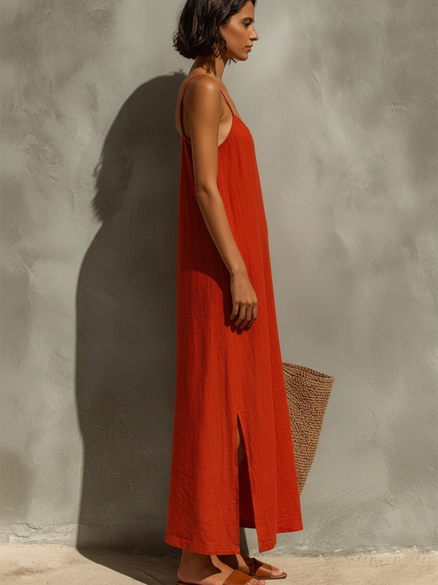 Goldie | Red Square-Neck Resort Dress