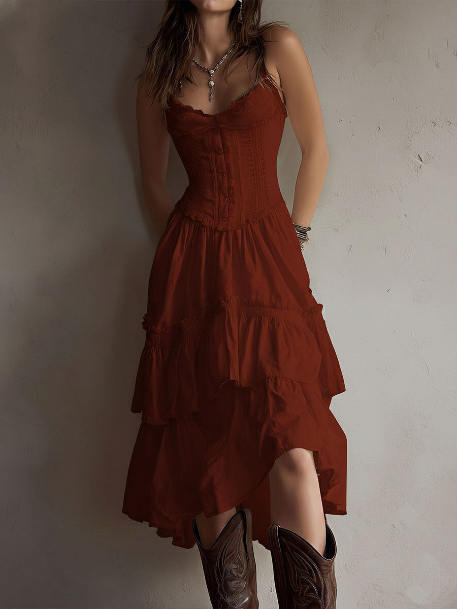 Reese | Boho Corset Tiered Midi Dress