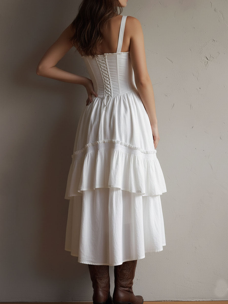 Reese | Boho Corset Tiered Midi Dress