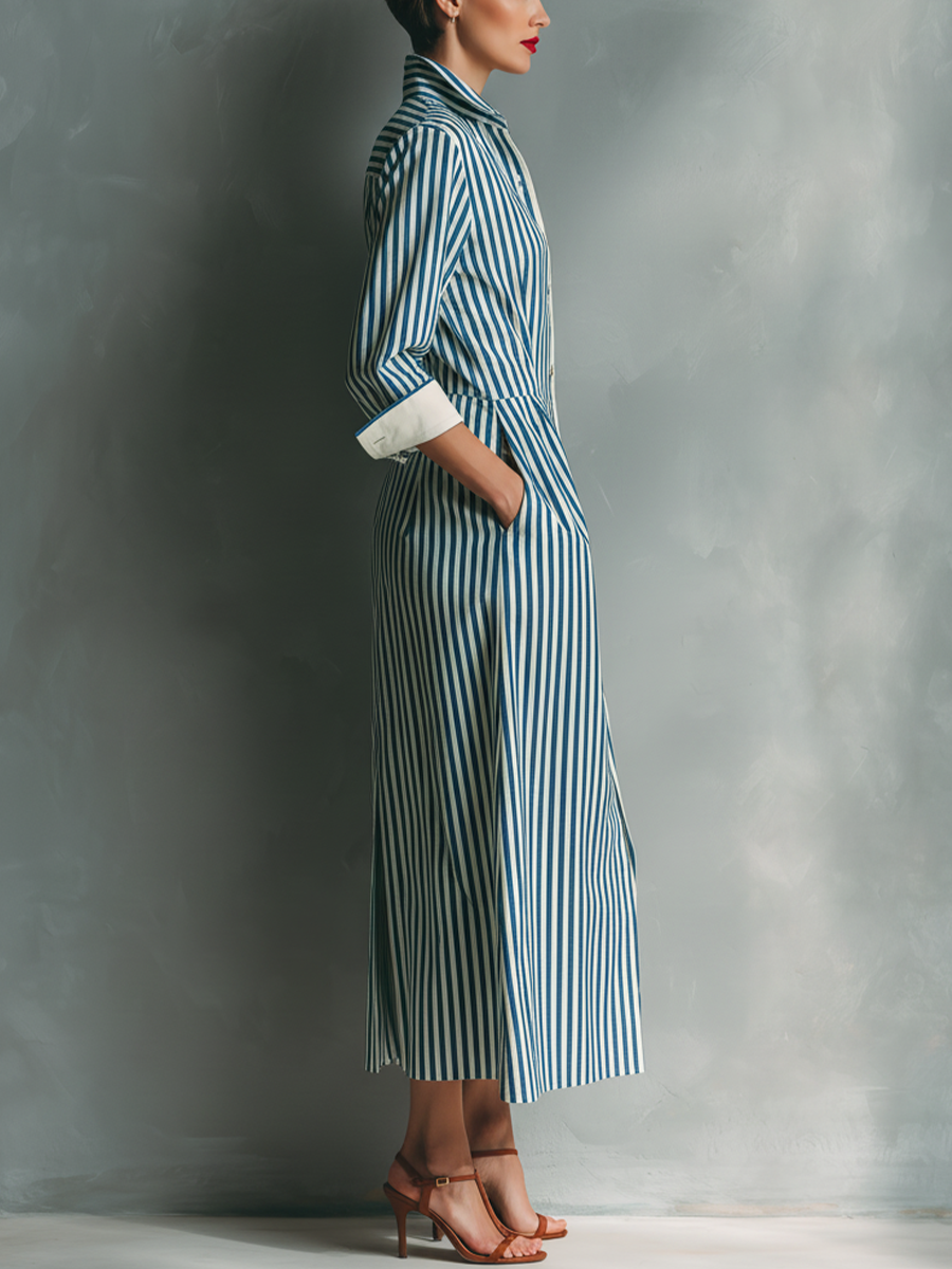 Brielle | Blue Striped Shirt Dress