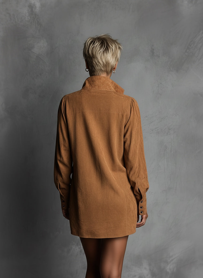 Ariella | Embossed Suede V-Neck Dress