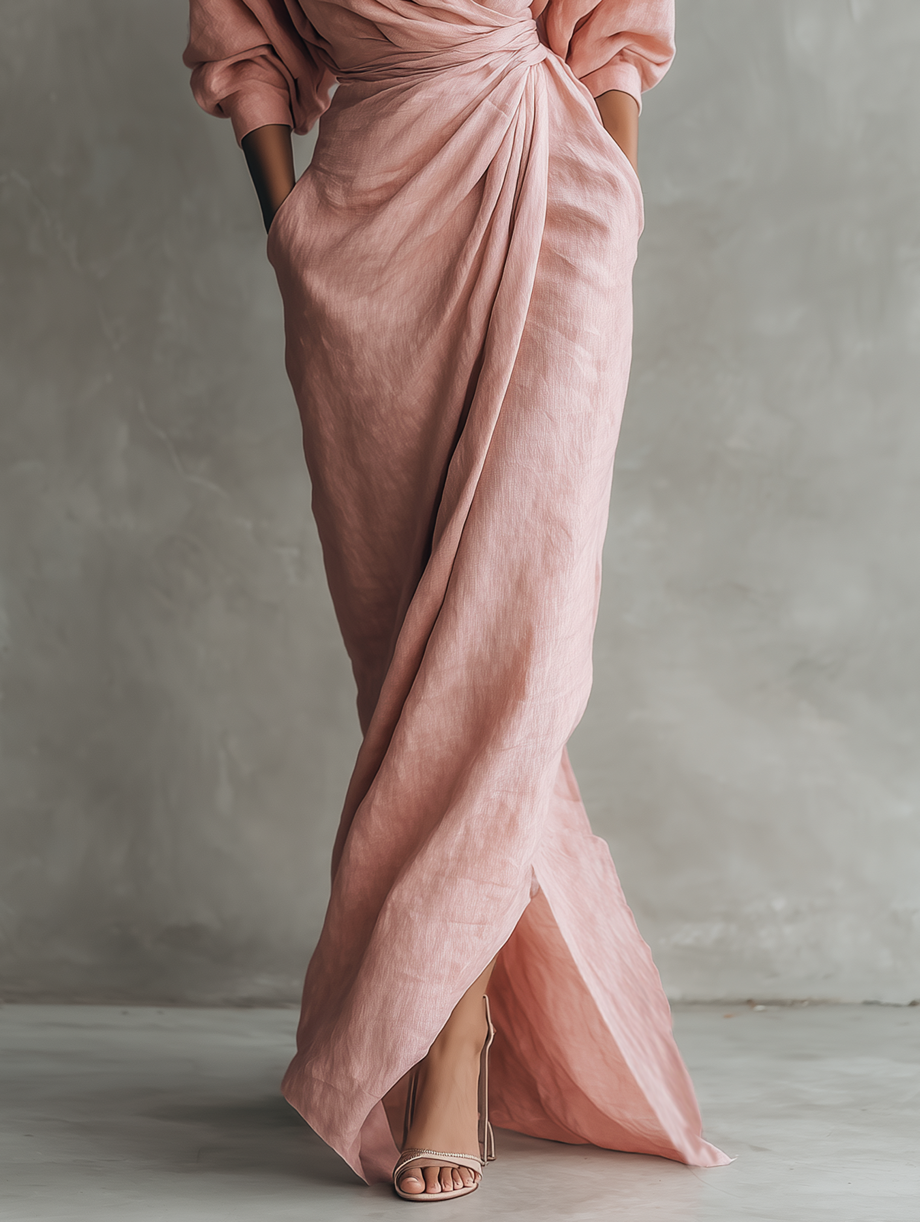 Luna | Pink V-Neck Linen Maxi Dress