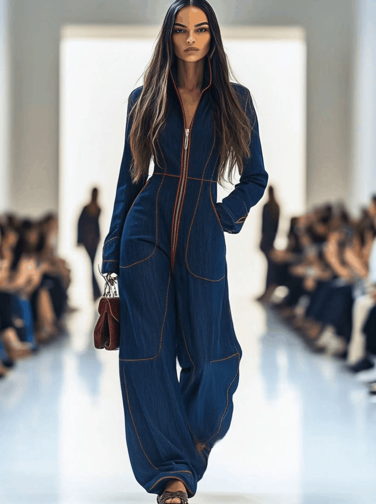Rowan | Topstitched Denim Wide-Leg Jumpsuit