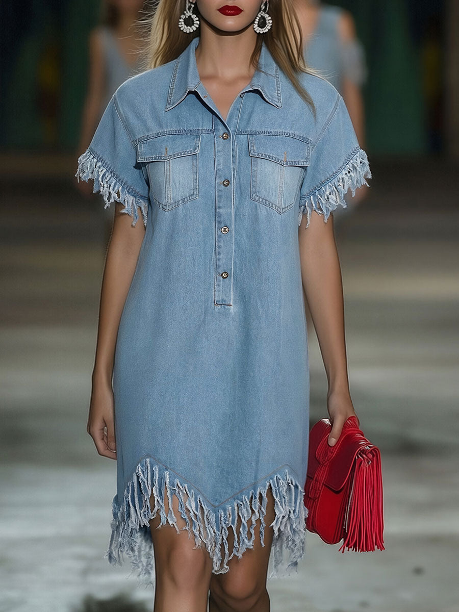 Georgia | Denim Tassel Mini Dress