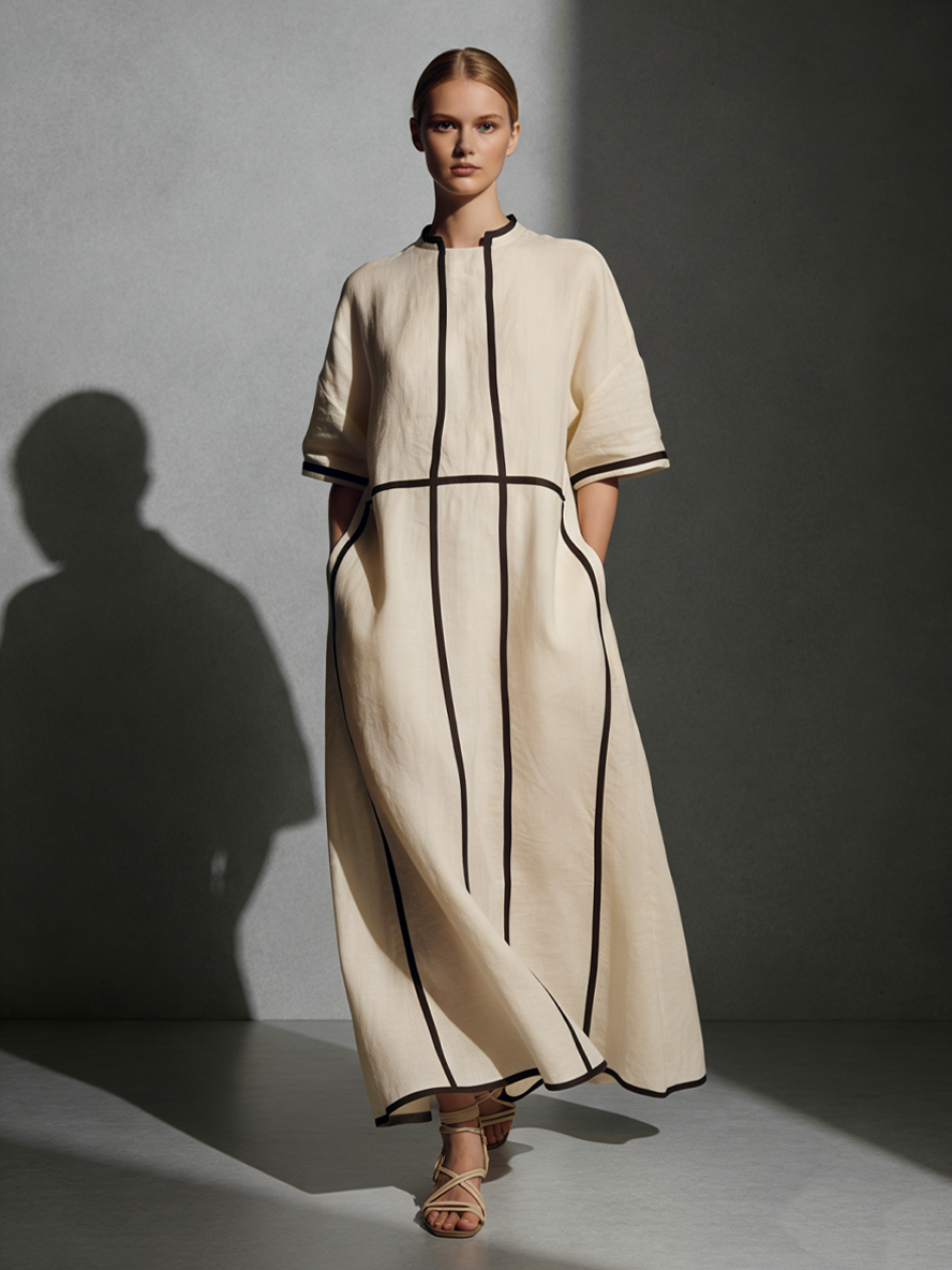 Amelia | Linen Stand-Collar Maxi Dress