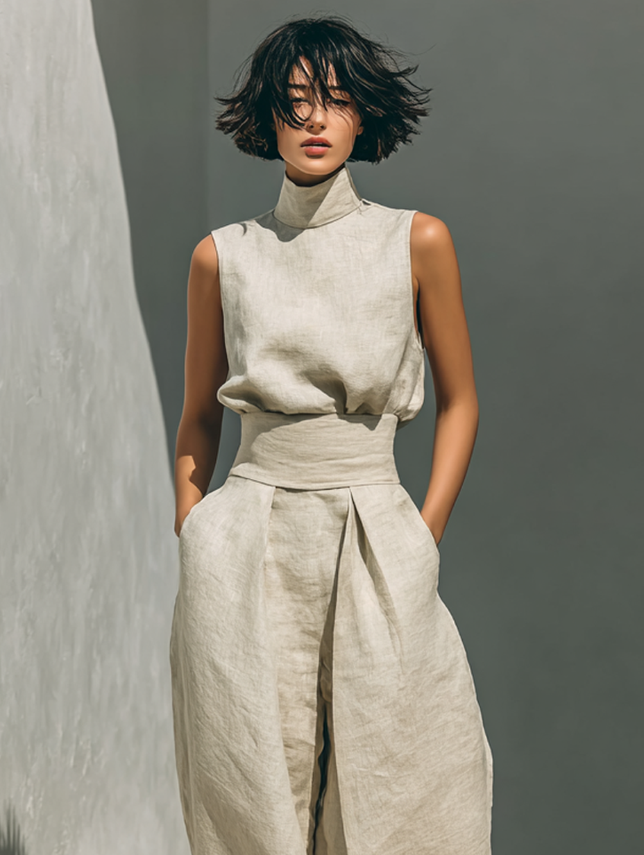 Olive | Linen Blouse & Wide-Leg Set