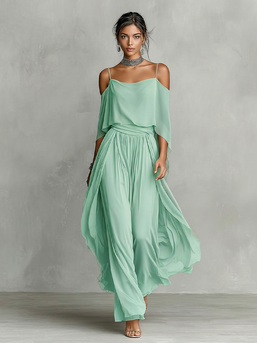 Ophelia | Grey Chiffon Flared Set
