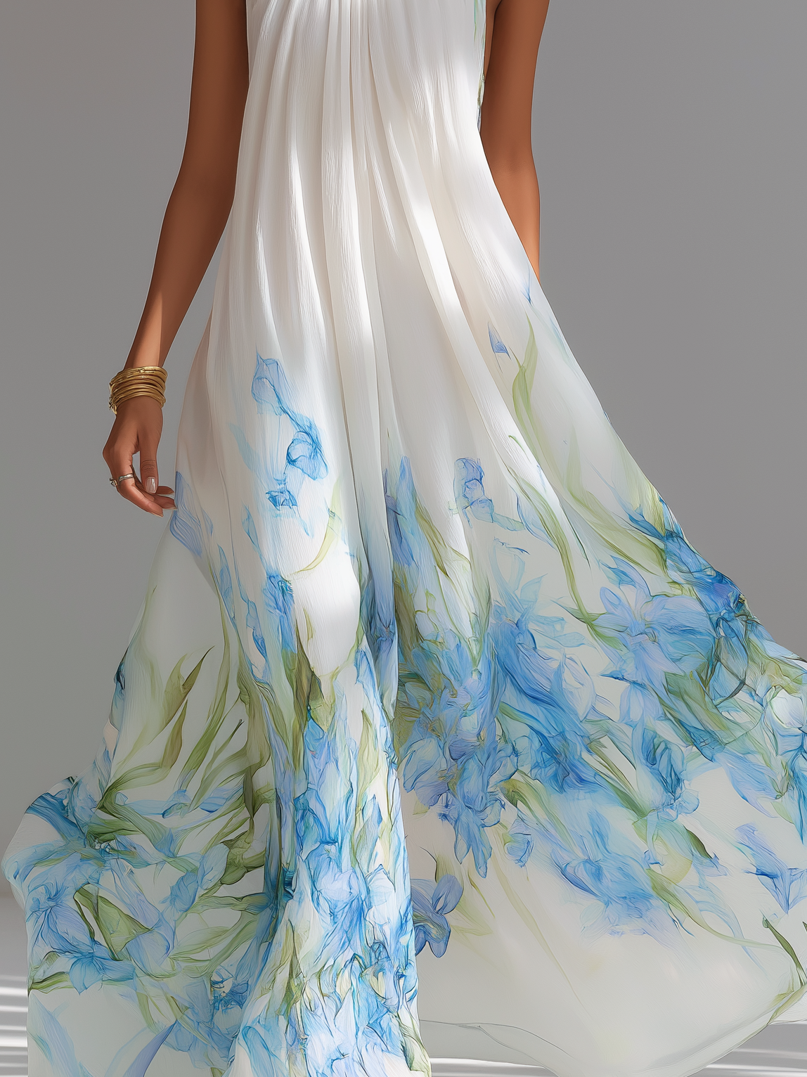Fleur | Printed Chiffon Halter Maxi Dress
