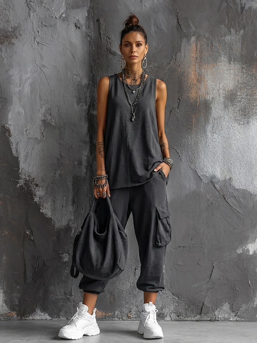 Nolwen | Dark Grey Cargo Pants Set