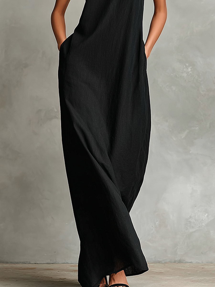 Sienna | Black High-Neck Pocket Maxi Dress
