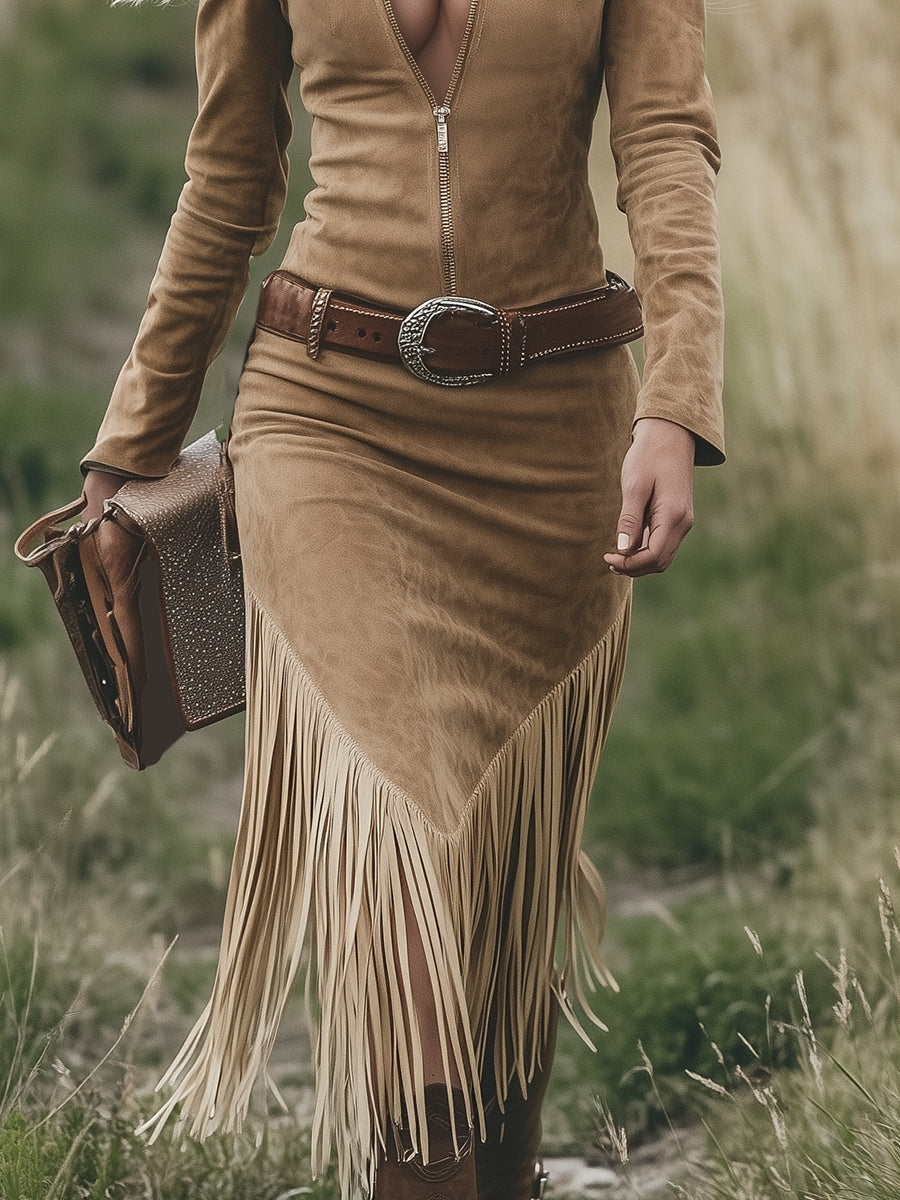 Cassidy | Western Tassel Midi Dress
