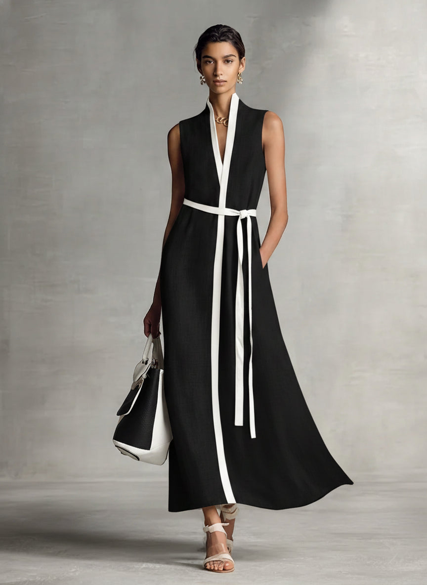 Clara | Tie-Waist Linen Maxi Dress