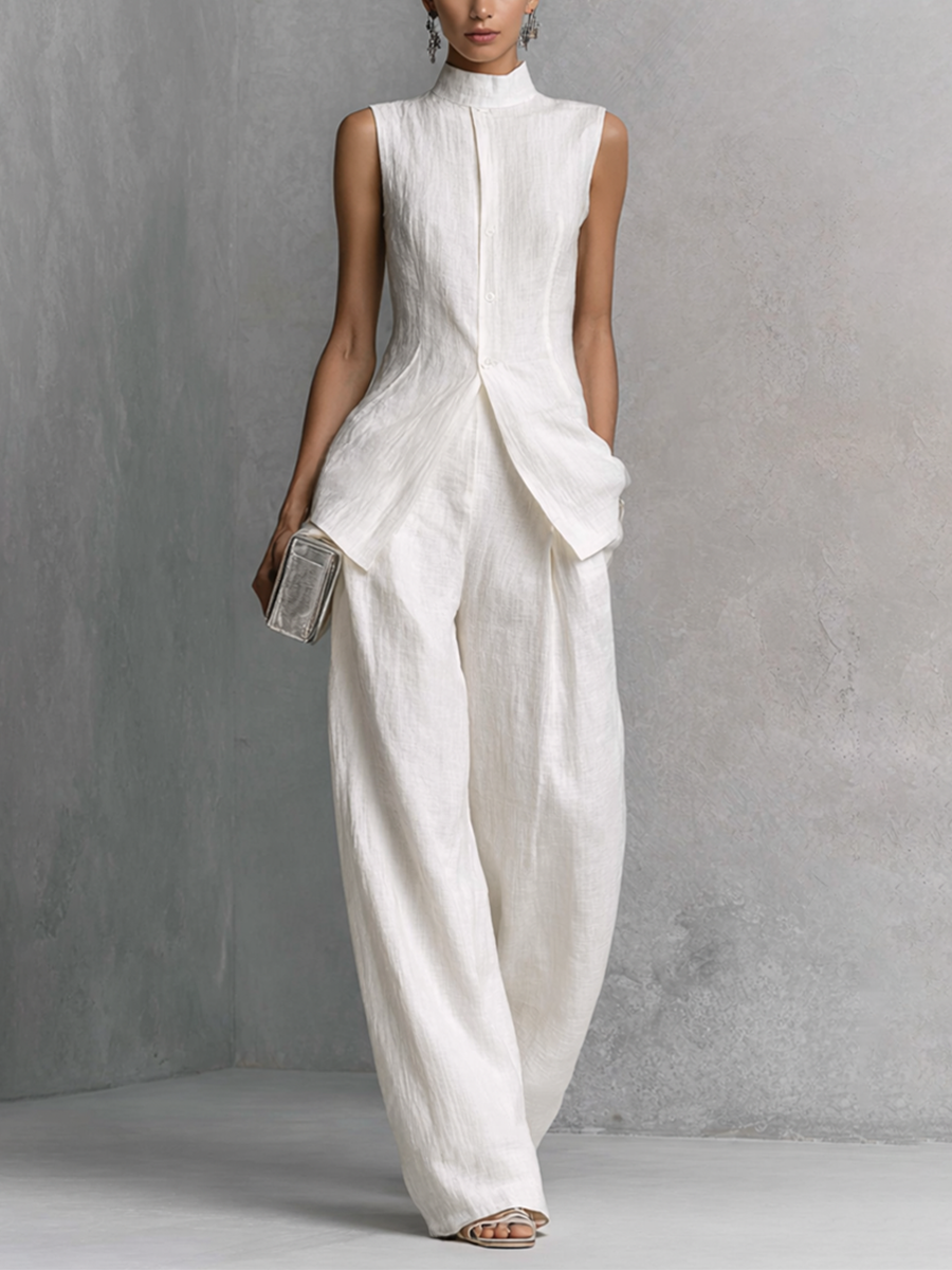 Anya | White Linen Wide-Leg Set