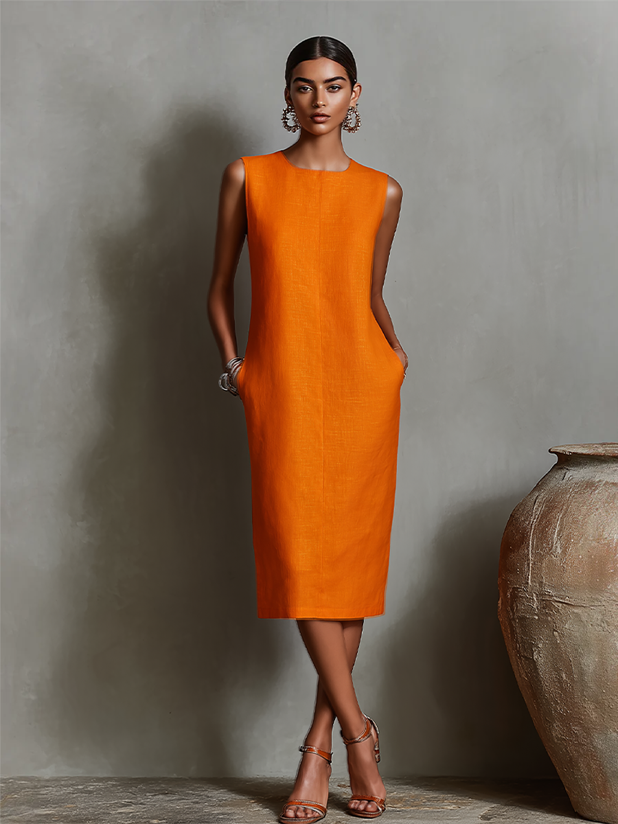 Amber | Orange Pocket Shift Dress