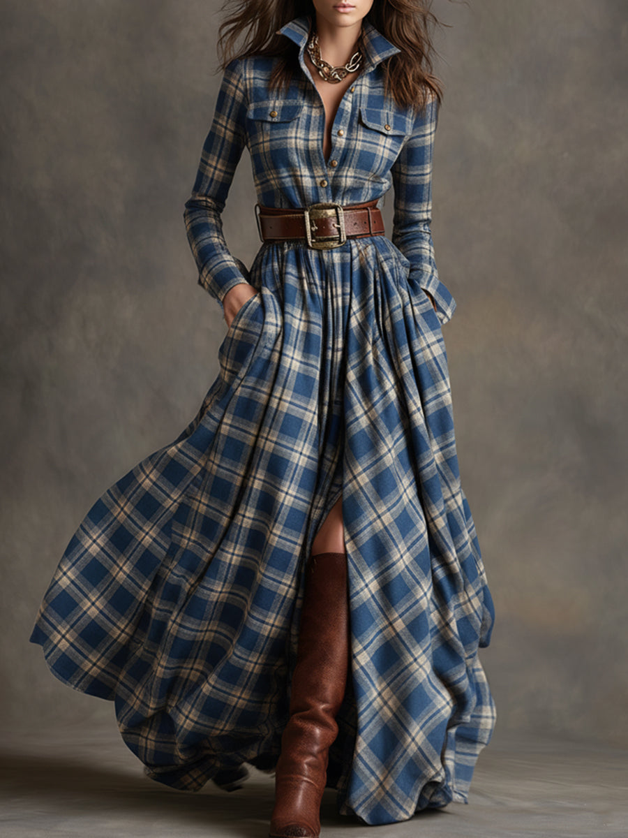 Elowen | Reddish Brown Plaid Maxi Dress