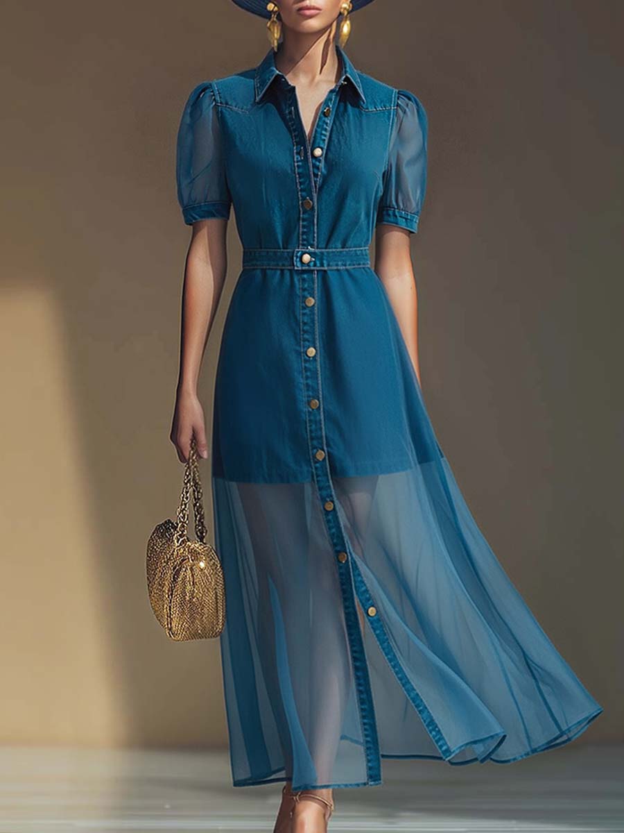Bonnie | Denim Organza Maxi Dress