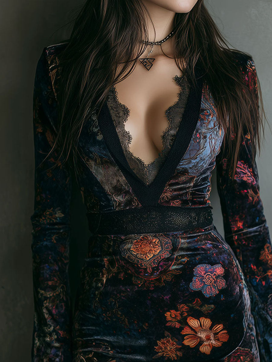 Celeste | Floral Velvet Lace Mini Dress