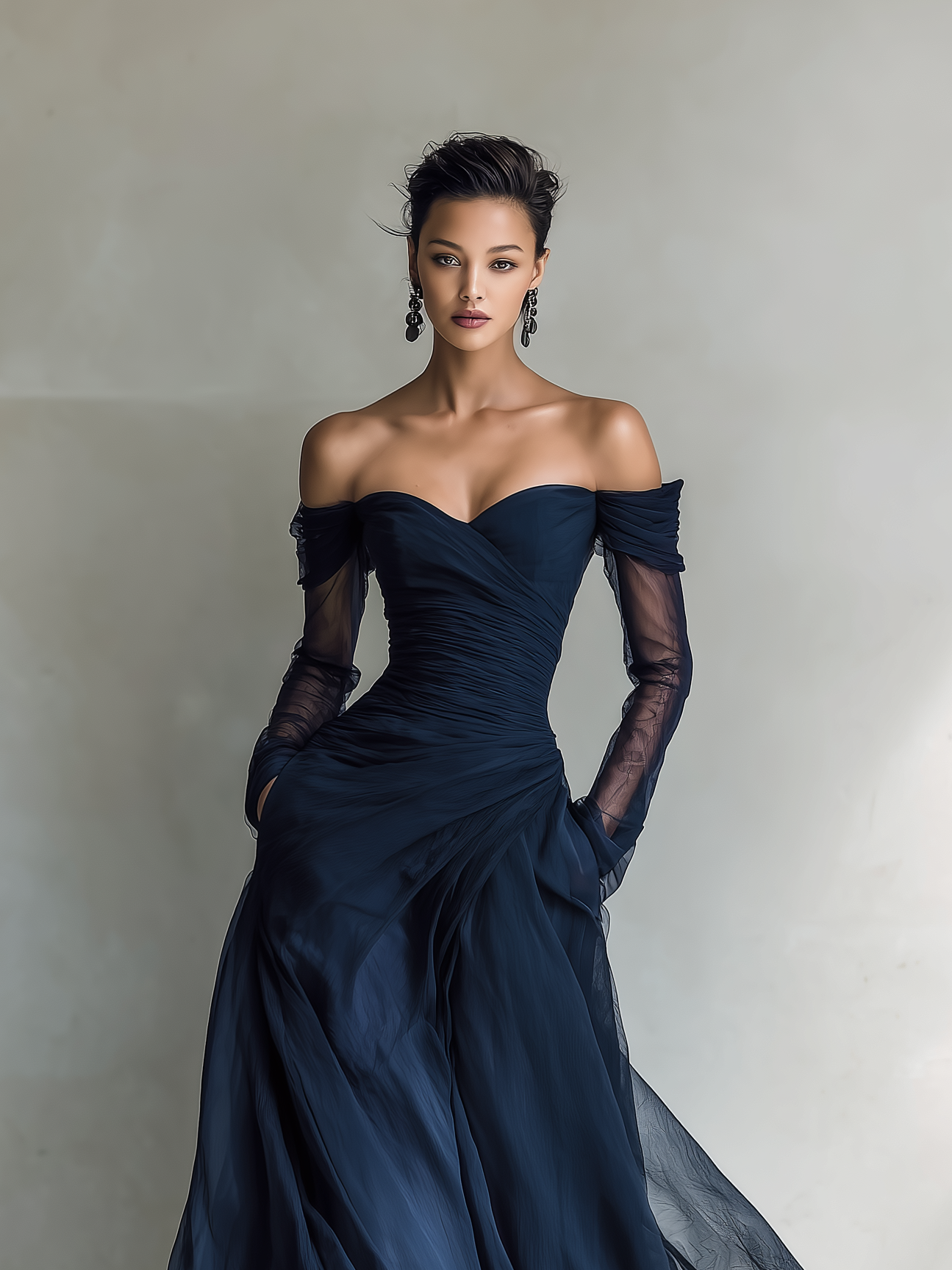 Serena | Dark Blue Organza Maxi Dress