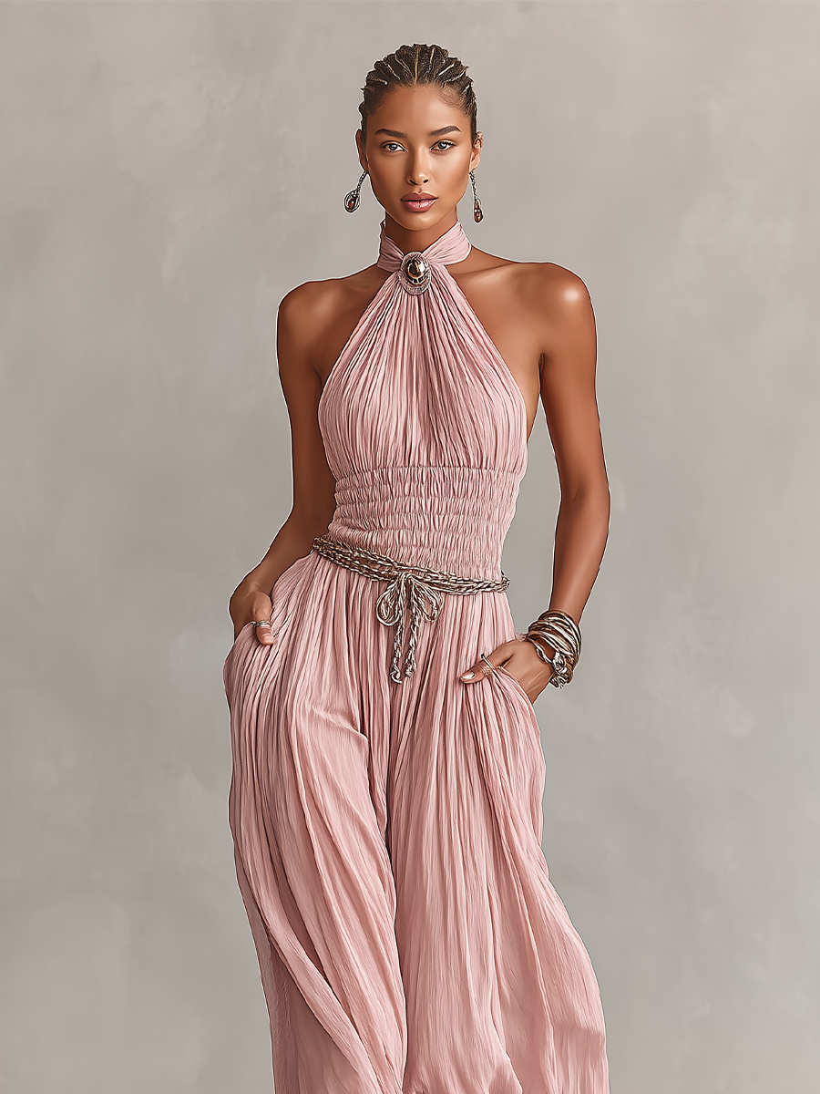 Blush | Pleated Halter Jumpsuit