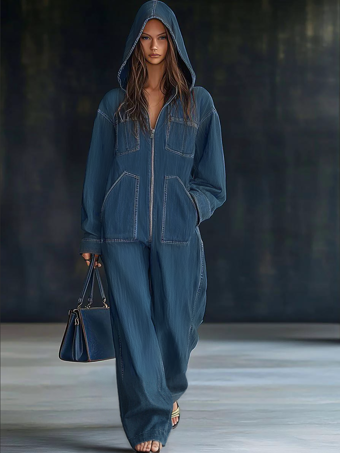 Indie | Hooded Denim Jumpsuit
