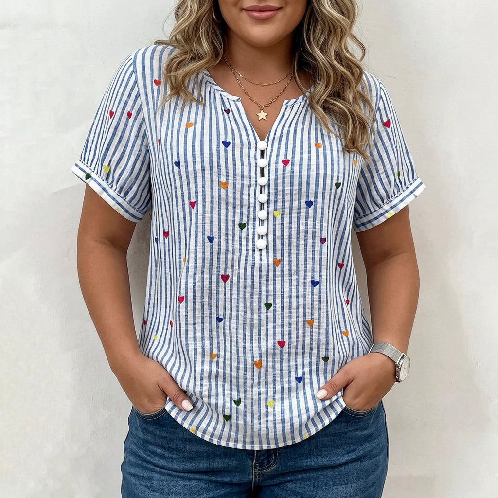 Olivia™ | Striped Blouse with Heart Print