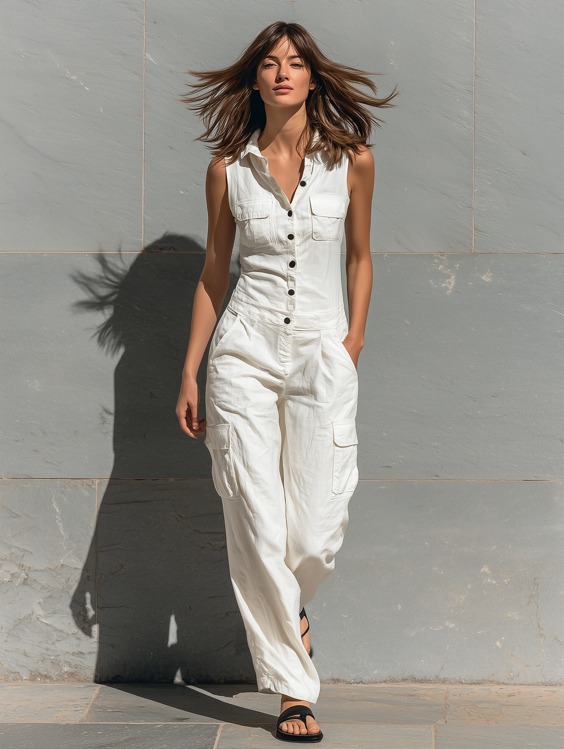 Estelle | Single-Breasted Sleeveless Jumpsuit