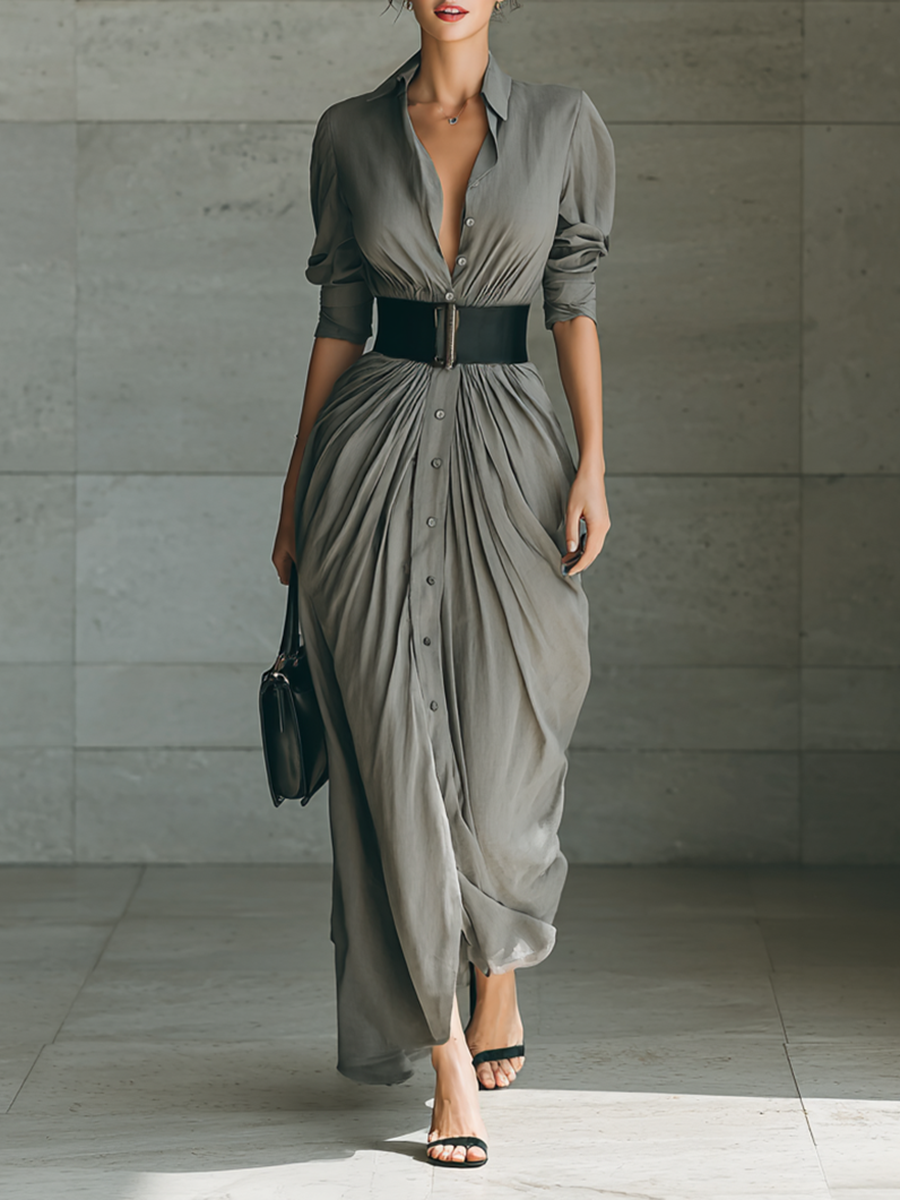 Lucia | Single-Breasted Belted Maxi Dress