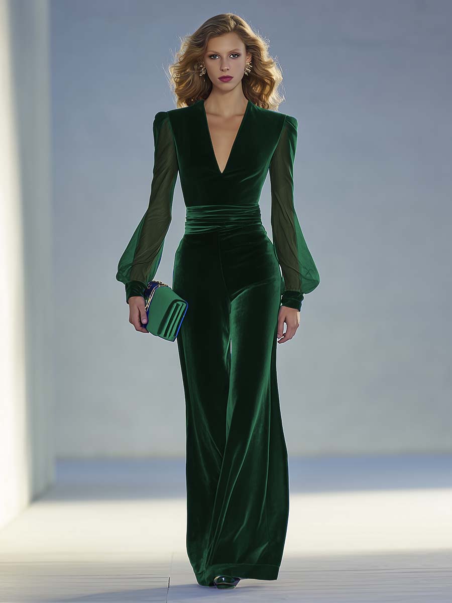 Audrey | Royal Blue Velvet Jumpsuit