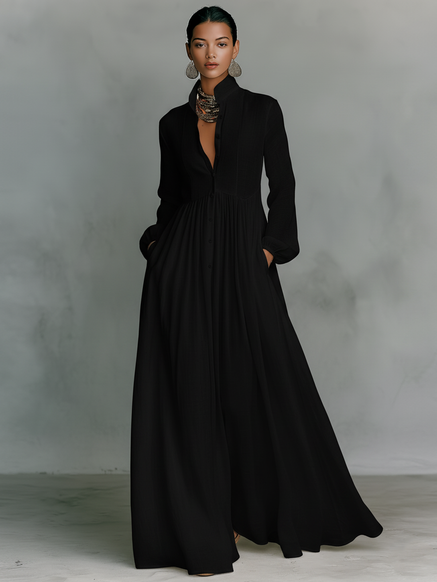 Mabel | Patchwork Stand-Collar Maxi Dress