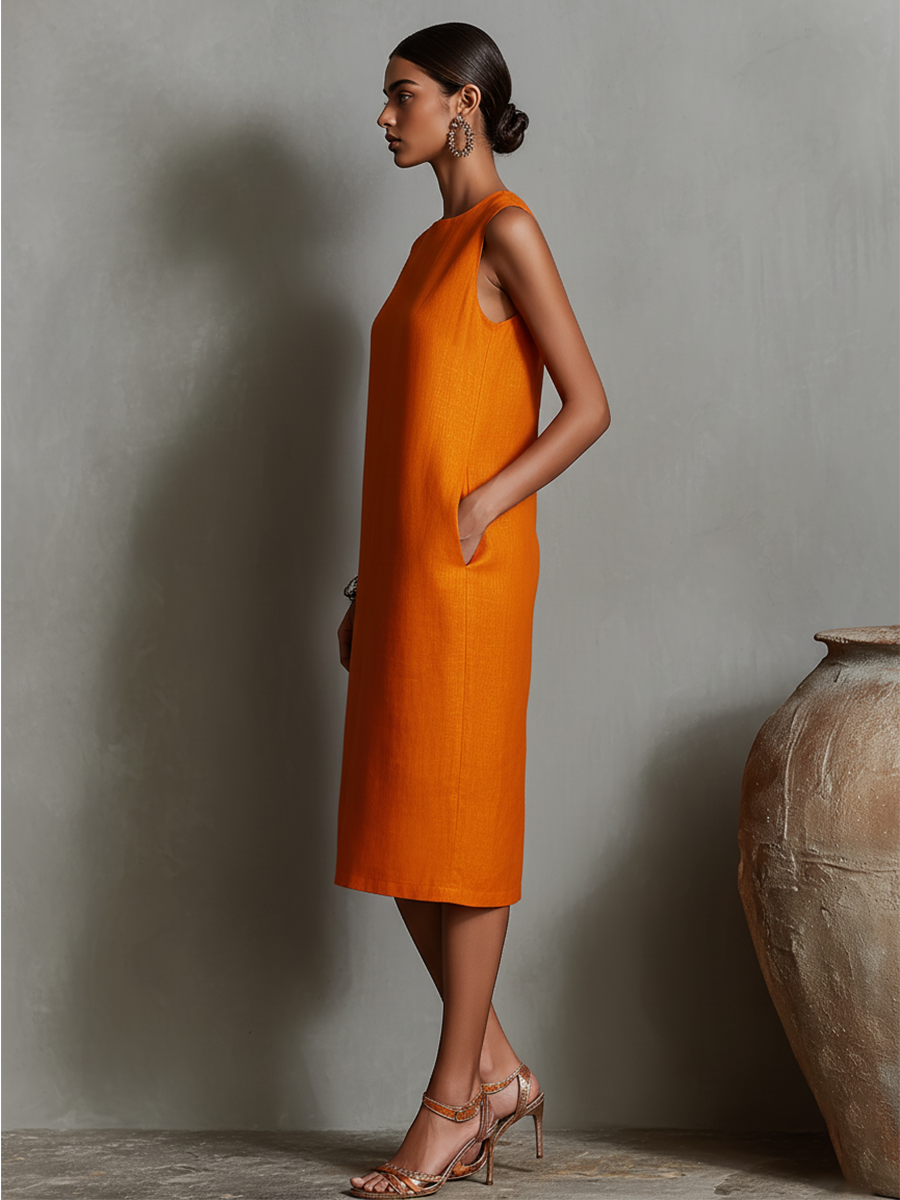 Amber | Orange Pocket Shift Dress
