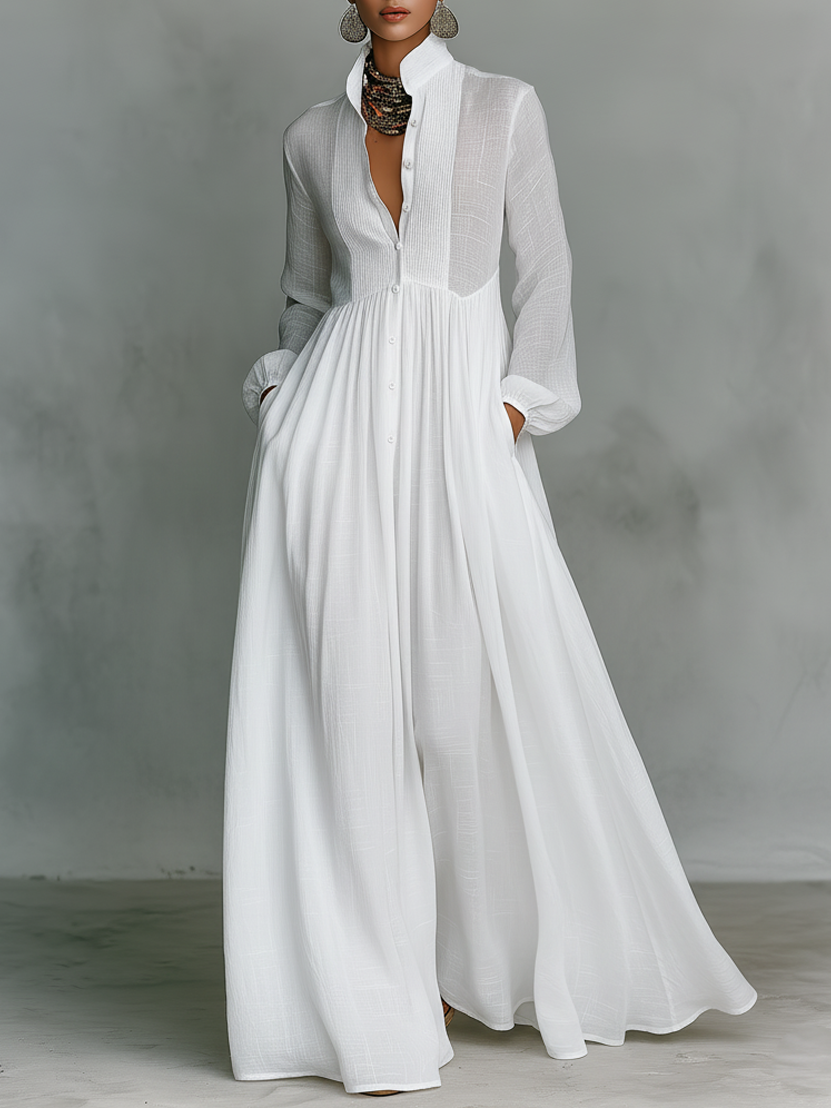 Mabel | Patchwork Stand-Collar Maxi Dress