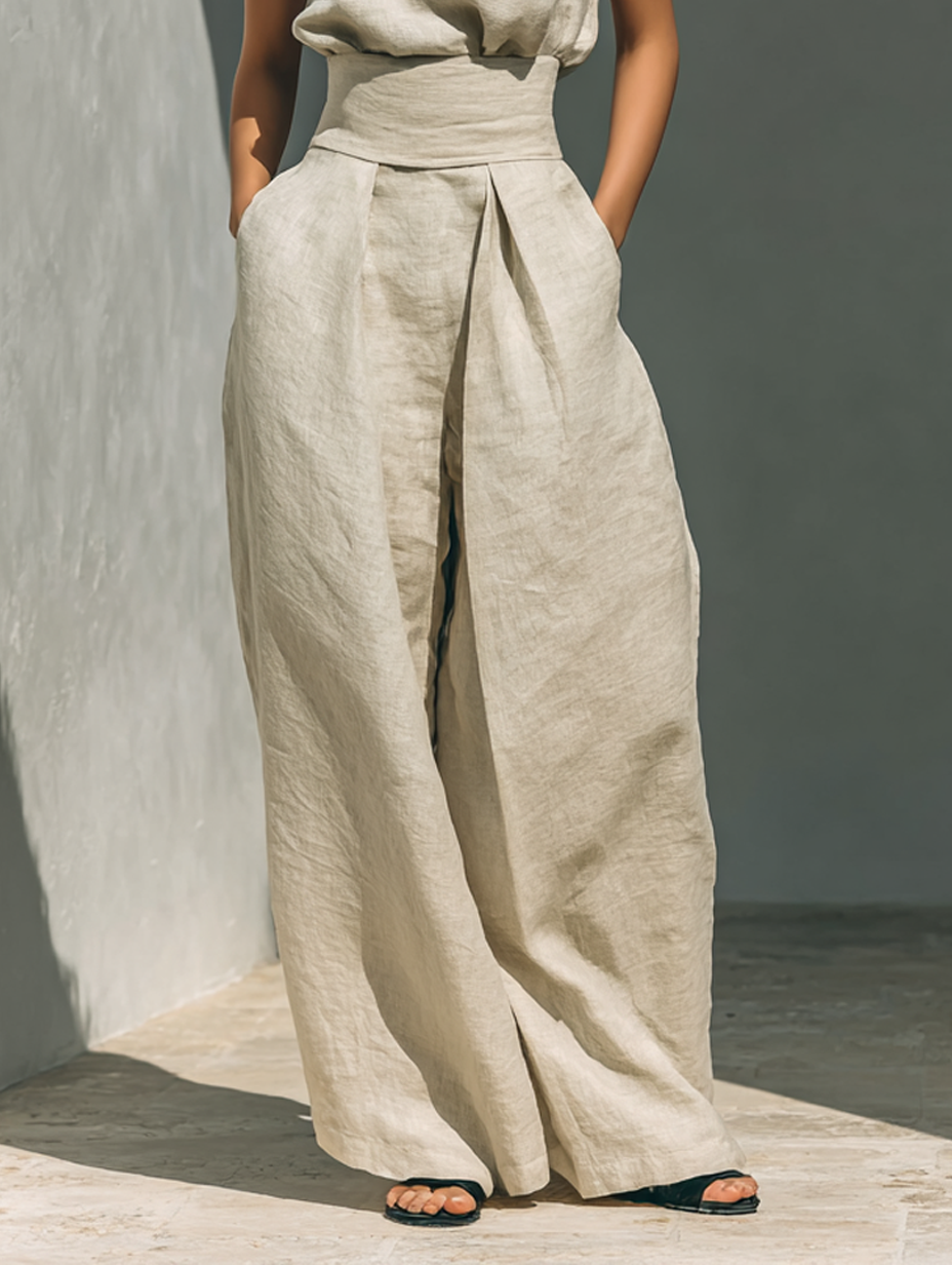 Olive | Linen Blouse & Wide-Leg Set