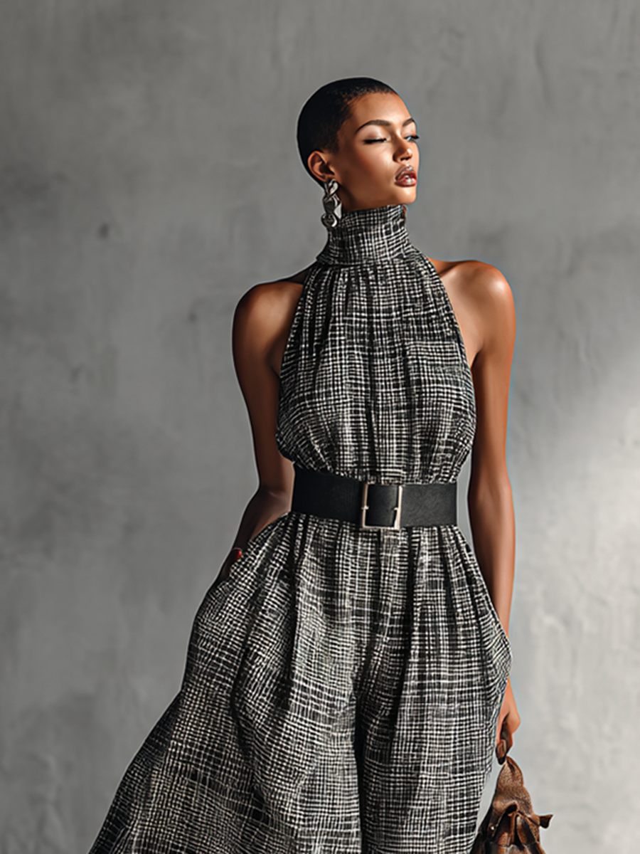 Margot | Plaid Belted Maxi Dress