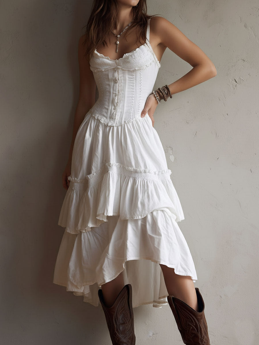 Reese | Boho Corset Tiered Midi Dress