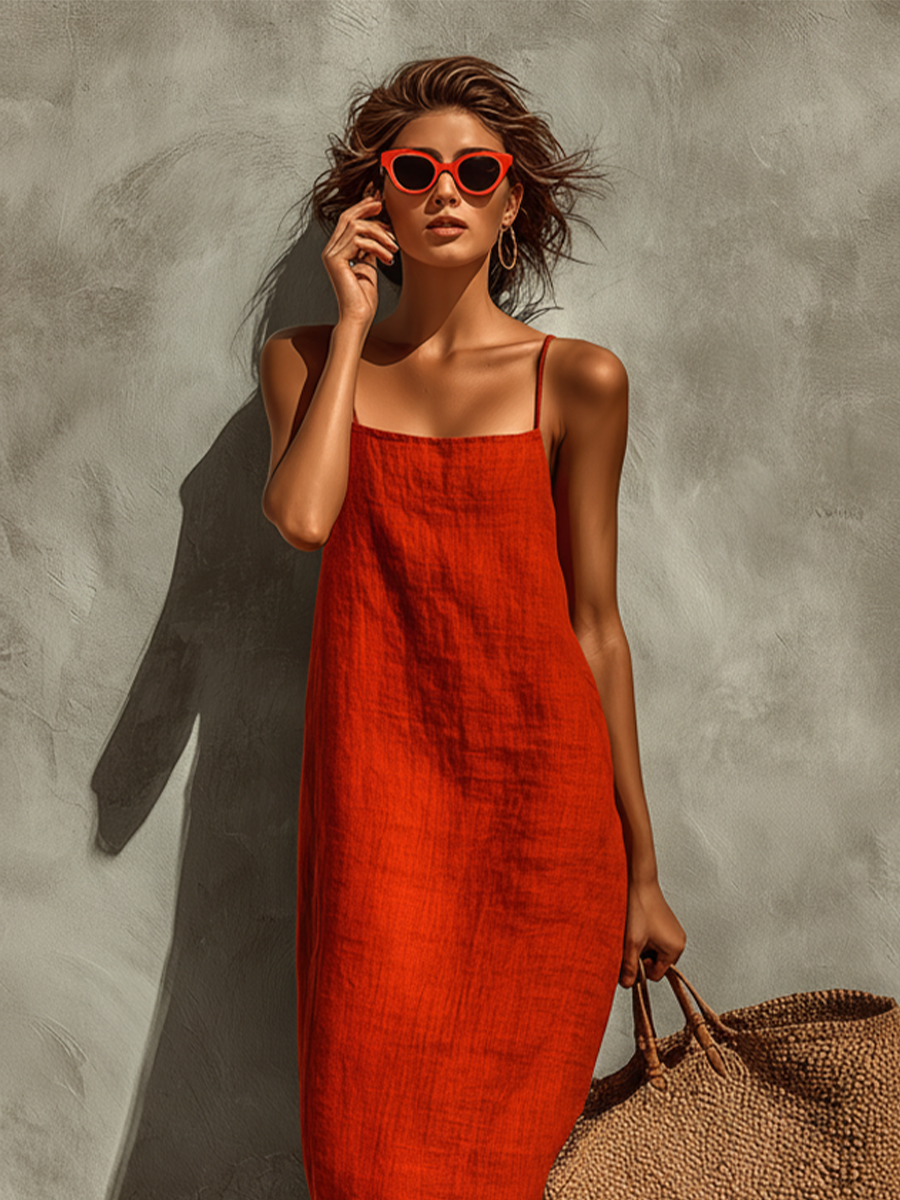 Goldie | Red Square-Neck Resort Dress