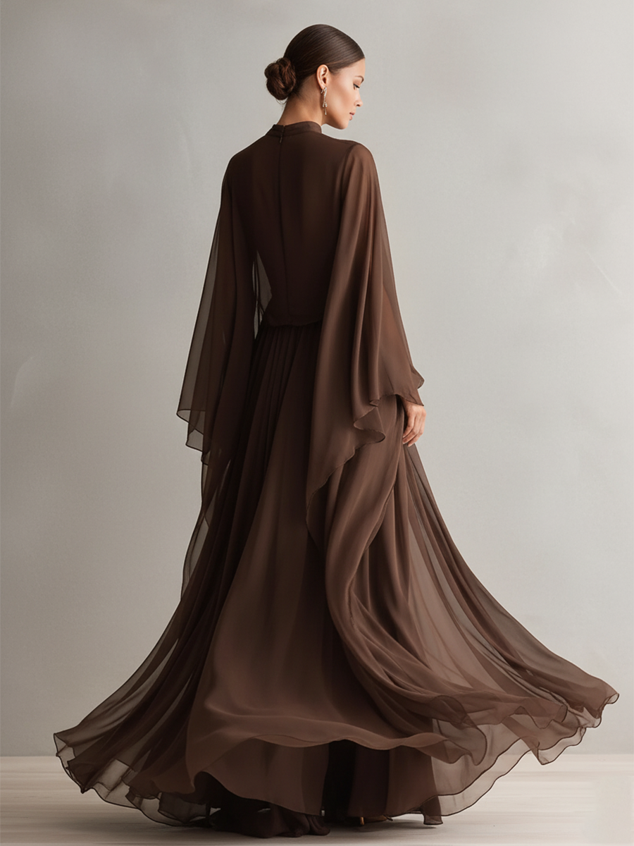 Arabella | Rich Brown Cape Maxi Dress