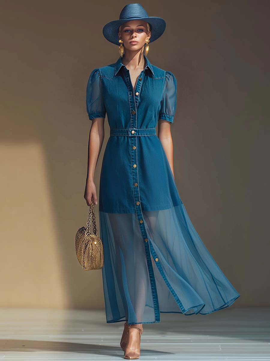 Bonnie | Denim Organza Maxi Dress