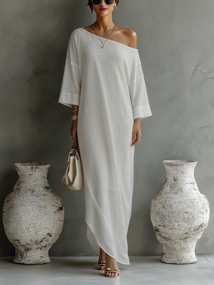 Isabelle | Ivory One-Shoulder Flowing Dress