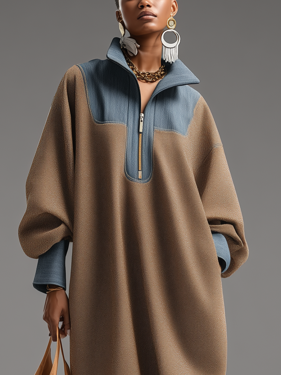 Talia | Brown Stand-Collar Long Dress