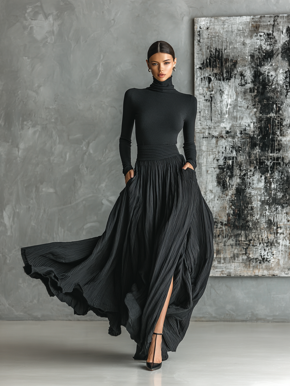 Audrey | Black Turtleneck Skirt Set